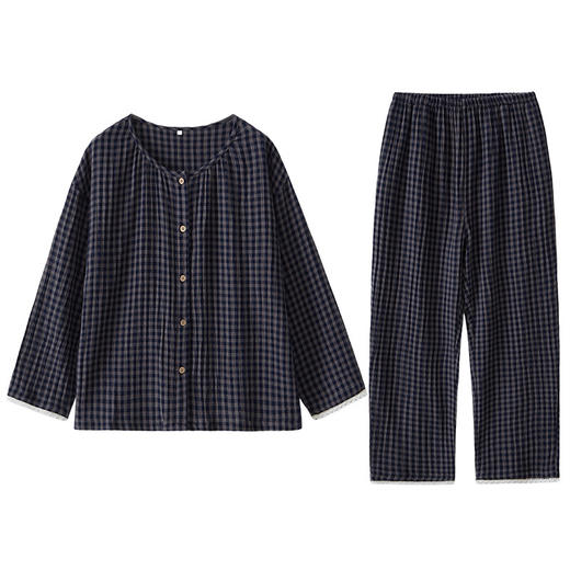 2025秋新款！纯棉双层纱布长袖格纹家居服 松弛有度全棉睡衣套装 女春秋季 商品图4