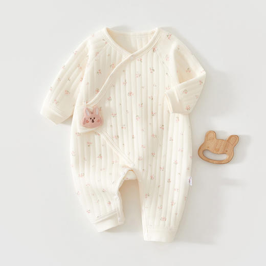 【柔软细腻！A类0荧光】按扣设计，易换衣，新生婴儿衣服秋冬季夹棉连体衣刚出生宝宝护肚哈衣纯棉a类保暖衣。rb 商品图5