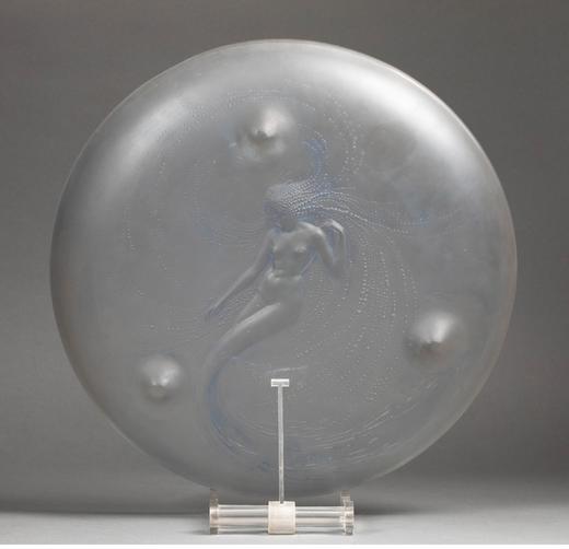 独角鹿西洋古董 1920年法国水晶工坊莱俪LALIQUE设计出品「Sirene 美人鱼」主题欧泊水晶三足盘 商品图4