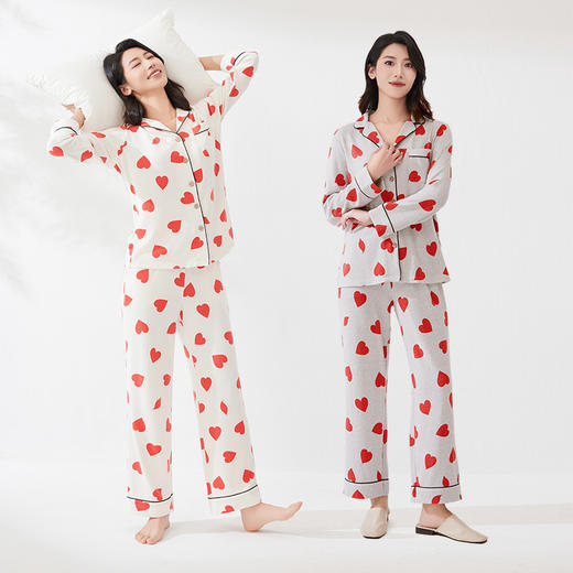 I'd爱帝爱心印花家居套法式衬衫开门襟长袖套装 商品图1