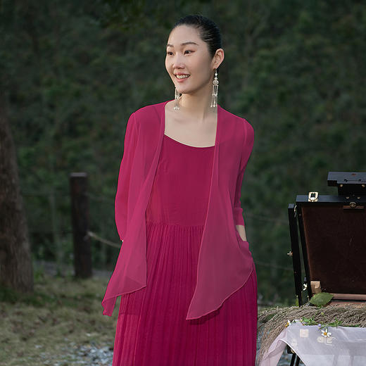 【林栖设计小店】真丝衫牡丹红优雅气质宽松显瘦2026春季新款开衫上衣女1961068B 商品图8