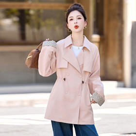 ZYF8878韩系轻奢女装风衣2025秋季新款英伦风拼接条纹长袖百搭中长款外套