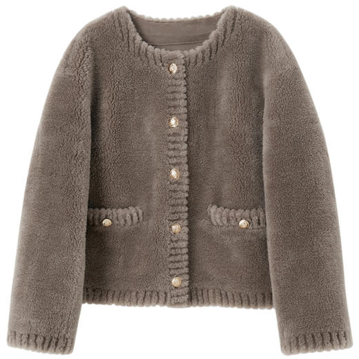 【社群秒杀】三彩2025冬季新款绵羊毛复合皮草外套香风圆领长袖宽松仿皮草M 商品图4