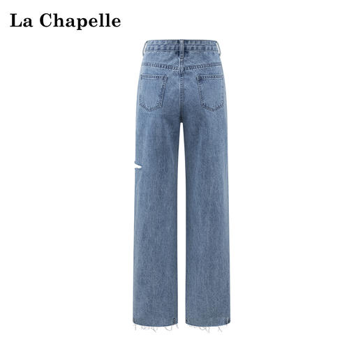 天猫同步【ykk拉链+高质感】拉夏贝尔/La Chapelle高腰显瘦秋季新款一粒扣侧边破洞牛仔裤 商品图1