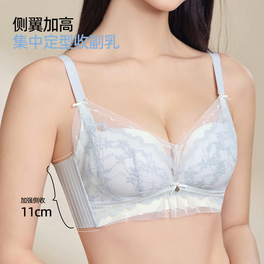 熳洁儿 小胸聚拢文胸中厚法式蕾丝花卉仙气无钢圈收副乳25261512 商品图3