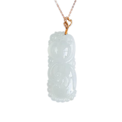 【天然正品】AU750玫瑰金镶钻镶天然细腻冰种如意（万事如意）翡翠吊坠项链230325AH14 现售价：3880 商品图0