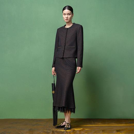 【林栖设计小店】金风玉露系列金葱羊毛套装手钩花边2025秋冬新款上衣半裙1954055 商品图0