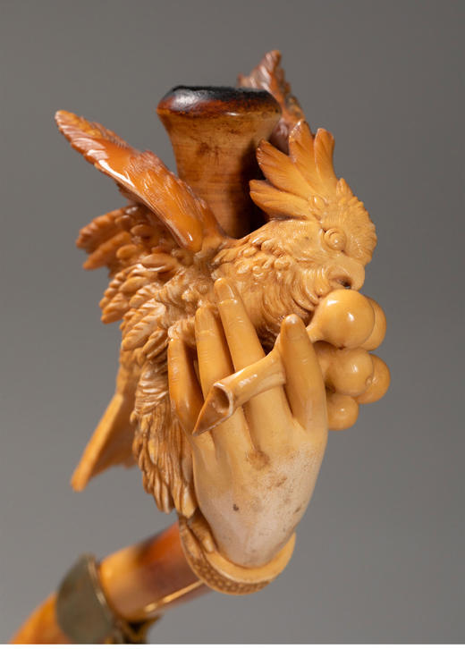 独角鹿西洋古董 法国出品琥珀烟嘴装饰鹦鹉啄果主题精雕海泡石烟斗 商品图4