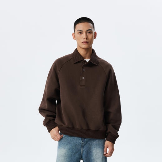 CHINISM赤尘 重磅空气层POLO领卫衣男美式冬季纯色简约翻领上衣 商品图0