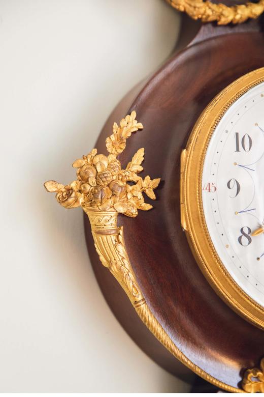 独角鹿西洋古董 1880年代法国出品路易十六风格古典天使主题铜鎏金精雕装饰桃花心木晴雨表挂钟 商品图4