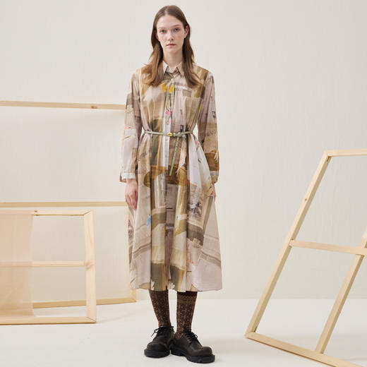 谜底花色连衣裙长袖2025年冬季新品纯棉亲肤大摆长裙女254ML1622 商品图0