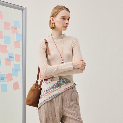 谜底套头针织衫长袖2025冬季新品半高领修身百搭毛衣女254MZ1917 商品图1