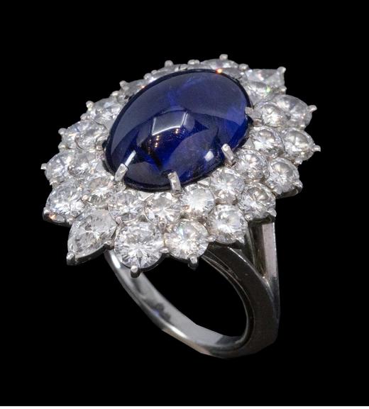 独角鹿西洋古董 1970年代法国出品玛格丽特款铂金镶嵌钻石及斯里兰卡无烧蓝宝石戒指 商品图2