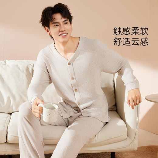 I‘d爱帝男士长袖居家服云感超柔文艺花纱套装 商品图2