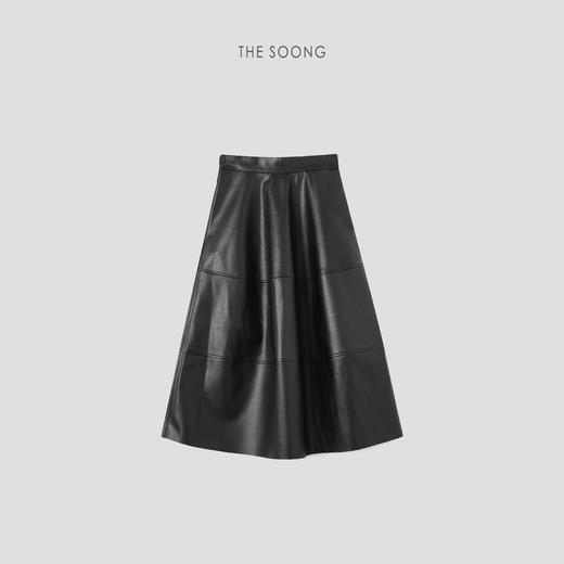 THESOONG|‘理想裙’黑色拼接立裁A字半身皮裙女HWQZ6697 商品图3