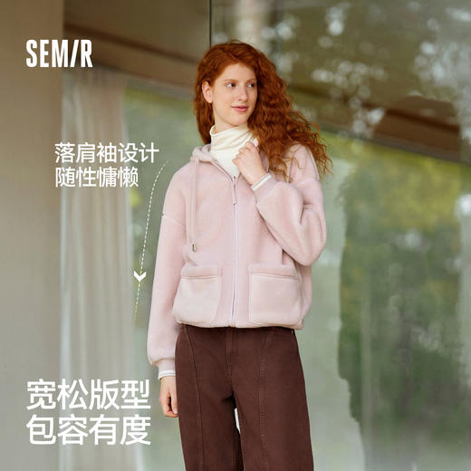 森马外套女仿羊羔毛摇粒绒双面穿宽松撞色2025冬新款连帽落肩夹克 商品图1