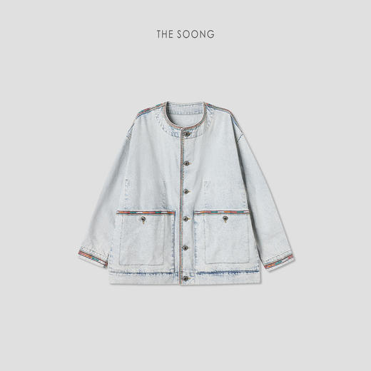 THESOONG|复古重工绣花洗水炒盐棉质宽松廓形牛仔外套HWNZ7648 商品图0