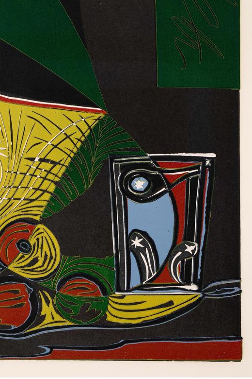 独角鹿西洋古董 1962年西班牙艺术大师创作出品限量麻胶版画作品《灯下静物》 商品图3