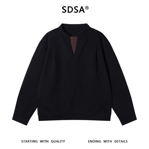 SDSA男士秋冬新款痞帅男装潮牌拼接褶皱假两件圆领卫衣复古上衣 商品图1