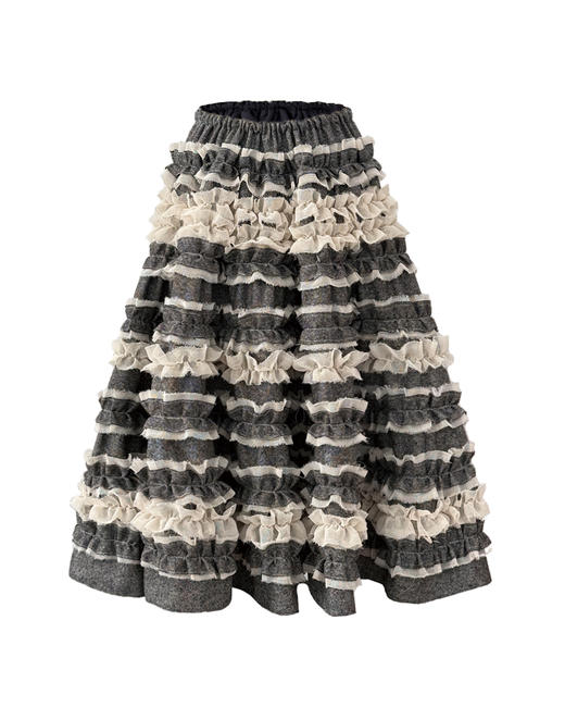 Kaiy Xiao 魔法系列 羊毛蛋糕重工奶油褶长裙 商品图5