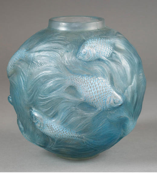 【已售】独角鹿西洋古董 法国顶级水晶工坊莱俪LALIQUE设计出品「Formose 锦鲤」主题蓝色欧泊水晶花瓶 商品图1