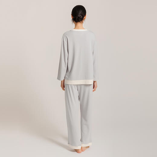 weyo秋季新款女舒感棉宽松舒适睡衣撞色圆领长袖家居服套装50703 商品图3