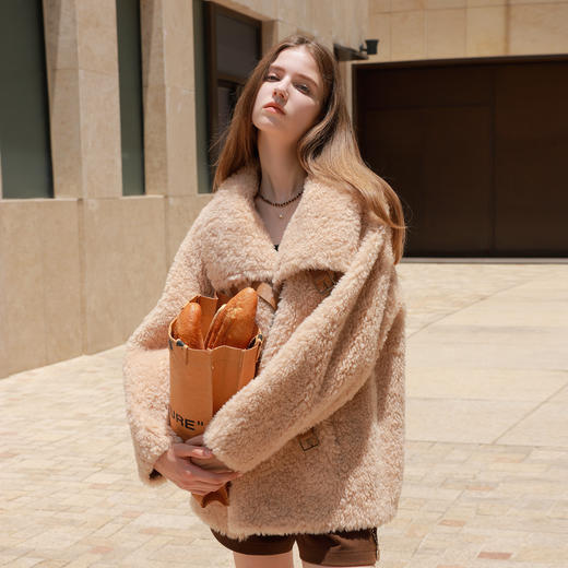 三彩2025冬季新款绵羊毛复合皮草翻领毛毛外套宽松泰迪仿皮草M 商品图1