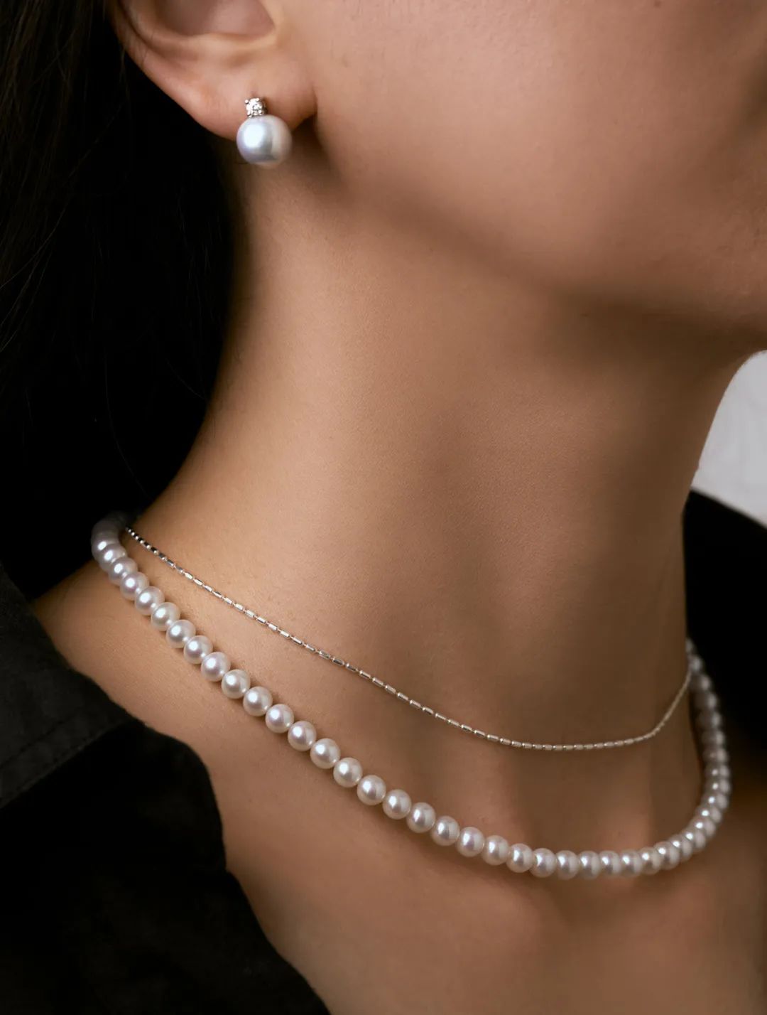 伽罗JALO 18K白金 8分天然钻石 10-10.5mm高等级淡水珍珠耳钉