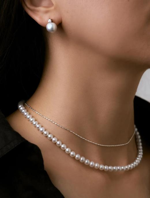 伽罗JALO 18K白金 8分天然钻石 10-10.5mm高等级淡水珍珠耳钉 商品图0