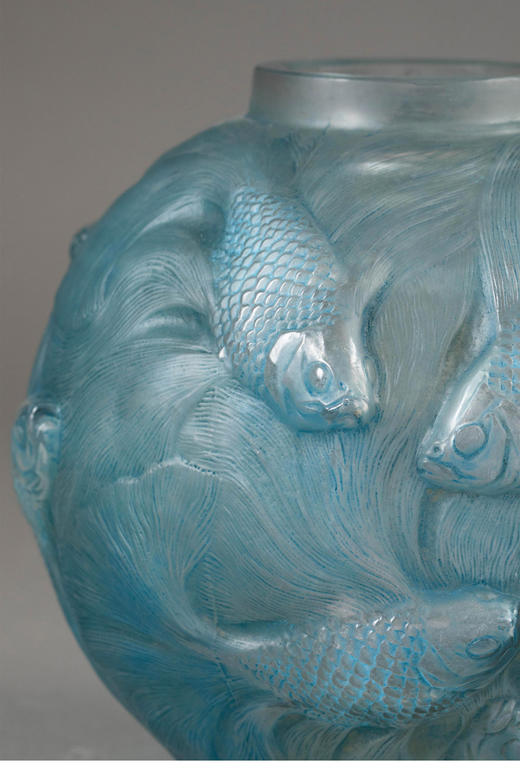 【已售】独角鹿西洋古董 法国顶级水晶工坊莱俪LALIQUE设计出品「Formose 锦鲤」主题蓝色欧泊水晶花瓶 商品图2