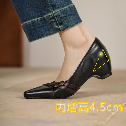 【预售5天】法式复古皮带扣低跟小皮鞋女新款真皮尖头浅口单鞋GP&3517 商品图4