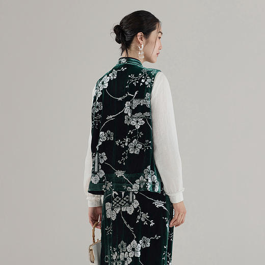 【林栖设计小店】丝绒马甲优雅印花新中式修身显瘦2025秋季新款无袖上衣女G1953357 商品图4