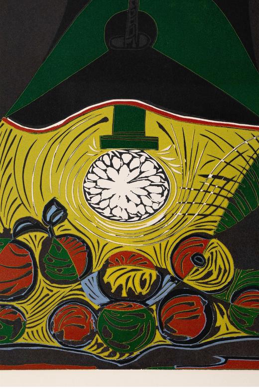 独角鹿西洋古董 1962年西班牙艺术大师创作出品限量麻胶版画作品《灯下静物》 商品图2