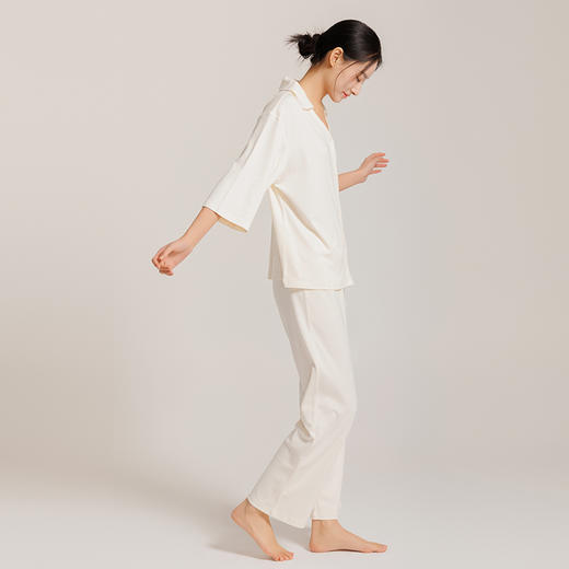 weyo秋冬女七分袖舒感棉垂感柔顺翻领开衫家居服套装50702 商品图3