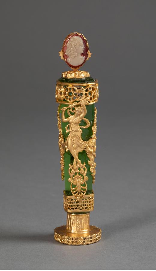 【已售】独角鹿西洋古董 法国出品女神花卉主题铜鎏金精雕嵌卡梅奥古典肖像浮雕装饰绿色水晶火漆印章 商品图1