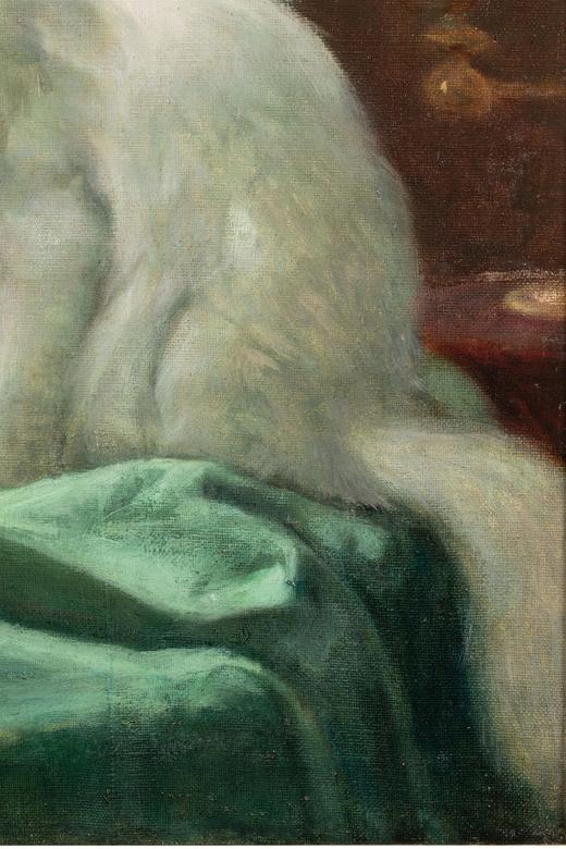 独角鹿西洋古董 德裔匈牙利画家Arthur Heyer签名创作白猫嗅花主题布面油画客厅装饰画 商品图6