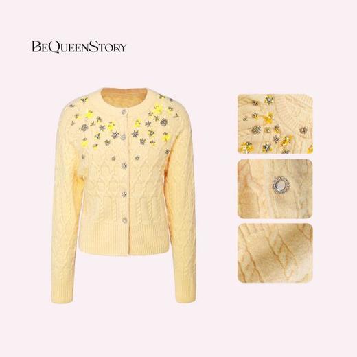 余潇潇【柠檬梦幻曲】绵羊毛纱线重工精致海浪纹手缝钻圆领羊毛开衫 商品图2