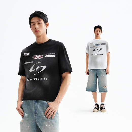 CHINISM赤尘 水洗复古创意印花短袖T恤男夏季美式男士宽松半袖 商品图1