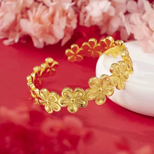 古&法金V金镀真金溜金工艺金色复古花朵手镯 商品图13