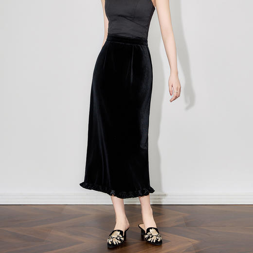 「高货wl」全新升级【铂金会员211/天猫279/差价68】(73000)洛诗琳知性通勤木耳边丝绒半身裙2025秋季时尚气质包臀裙 商品图0