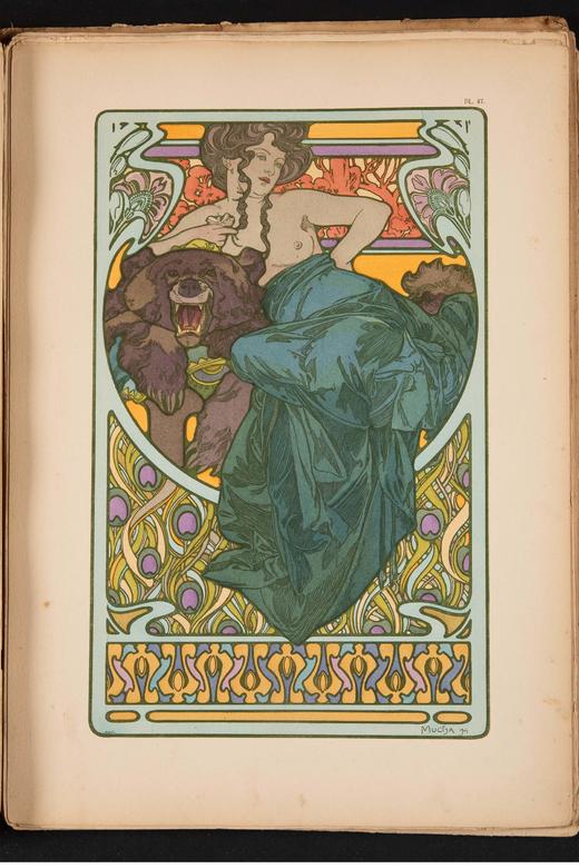 独角鹿西洋古董 1902年法国巴黎中心美术书局出版新艺术大师穆夏创作原版彩色版画图集《装饰文档 Documents décoratifs》 商品图1