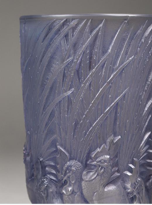 独角鹿西洋古董 1928年法国水晶工坊莱俪LALIQUE设计出品「Coqs et Plumes 公鸡与羽毛」主题欧泊水晶花瓶 商品图3