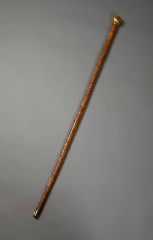 独角鹿西洋古董 法国出品花押字母黄金精雕杖柄装饰埃菲尔铁塔主题木雕杖身定制款古董手杖 商品图1