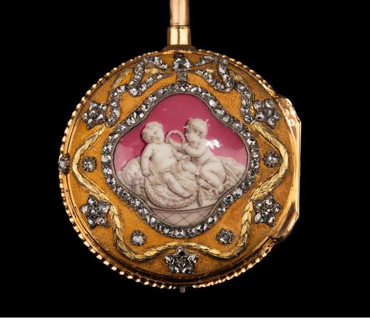 独角鹿西洋古董 瑞士Ph. Terrot & Fazy工坊签名出品18K黄金精雕镶嵌钻石及古典孩童主题珐琅彩绘腰链式怀表 商品图4