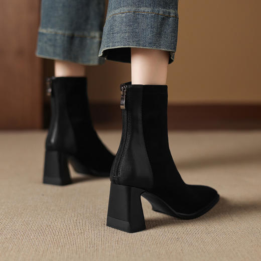 【预售5天】法式绒面短靴，方头显瘦拼接切尔西单靴AJ&JL-811 商品图3