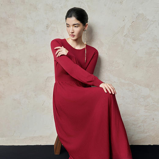 【林栖设计小店】绵羊毛连衣裙手钩花显瘦气质长袖2025秋冬新款毛织裙子女1954030 商品图1