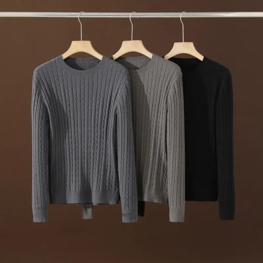 秋冬新款男装针织麦穗提花经典圆领竖条纹毛衣男士打底衫纯色圆领毛衫针织衫 商品图1