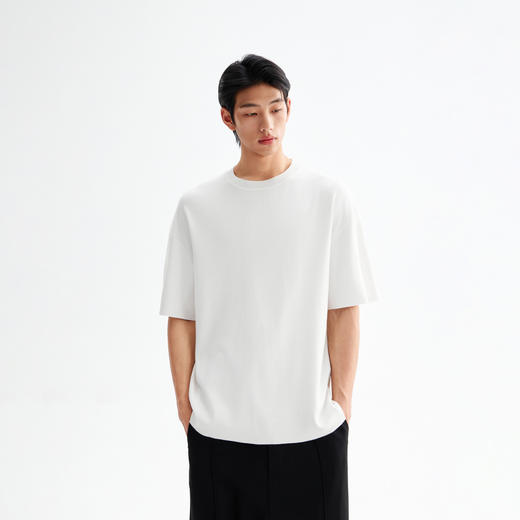 CHINISM赤尘 黑色针织短袖T恤男夏季新款美式宽松五分袖男士半袖 商品图2