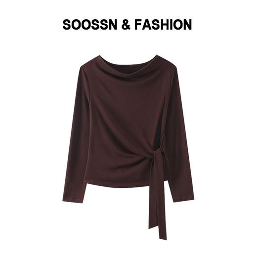 「自j」全新升级【铂金会员109/天猫149/差价40】(71112)洛诗琳气质天丝长袖T恤2025年秋季纯色一字领显瘦系带上衣 商品图2