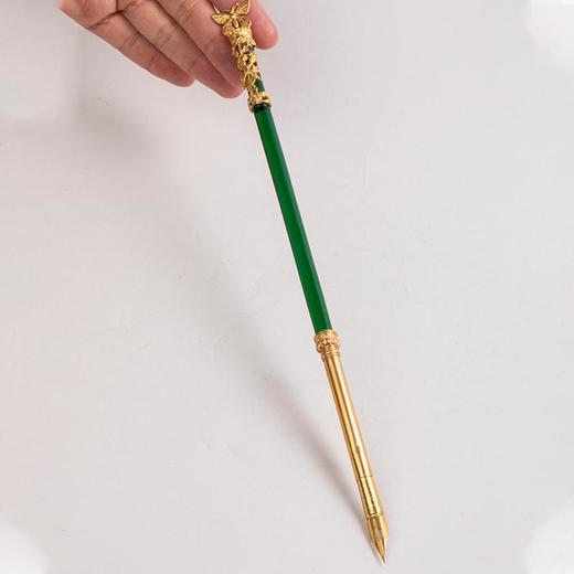 【已售】独角鹿西洋古董 法国出品蝴蝶主题铜鎏金精雕装饰绿色水晶笔杆蘸水钢笔办公文具 商品图1